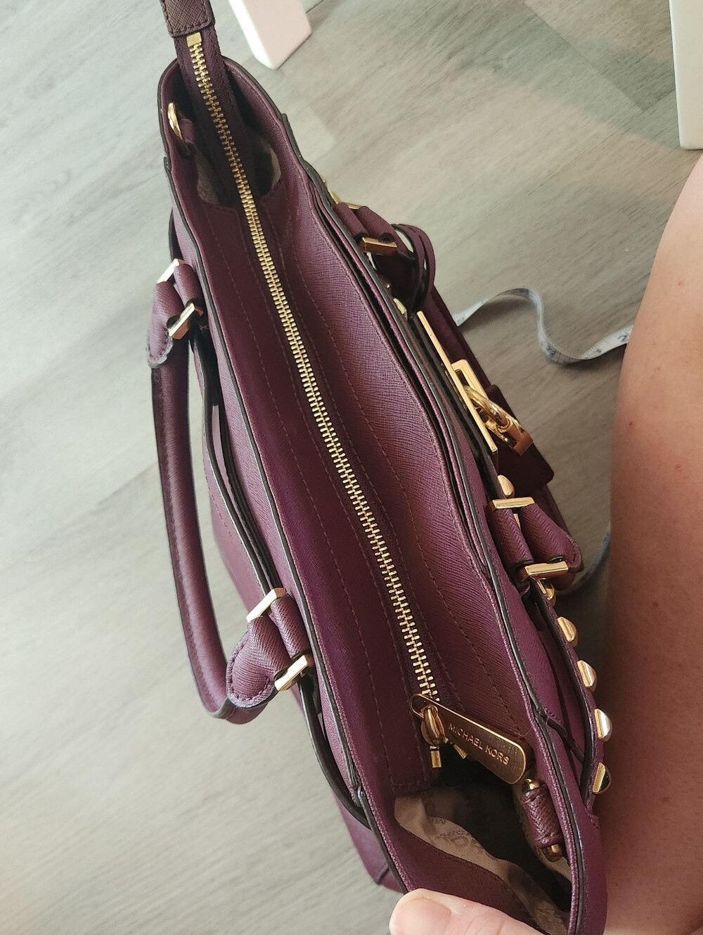 Michael Kors Hamilton Traveler tote purple glam corporate rock edgy business - Picture 5 of 14